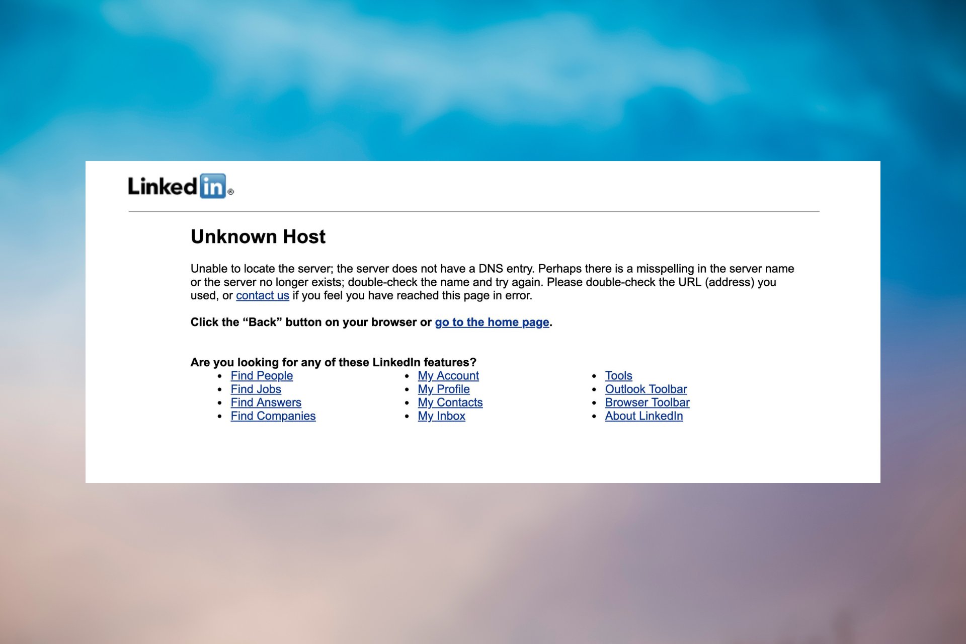 How to fix the Linkedin Unknown Host Error