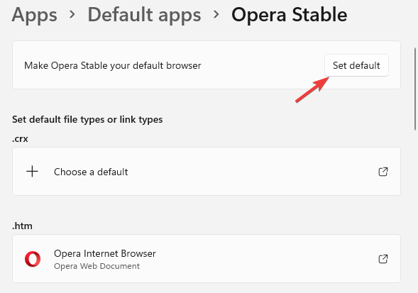 Make Opera Stable your default browser