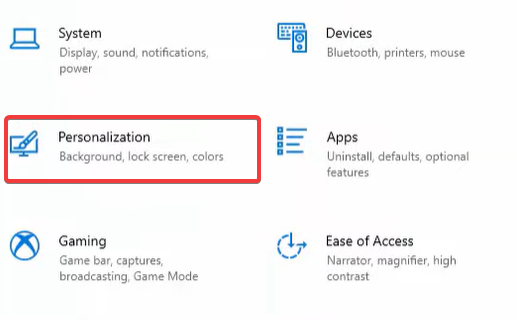 personalization settings windows 10