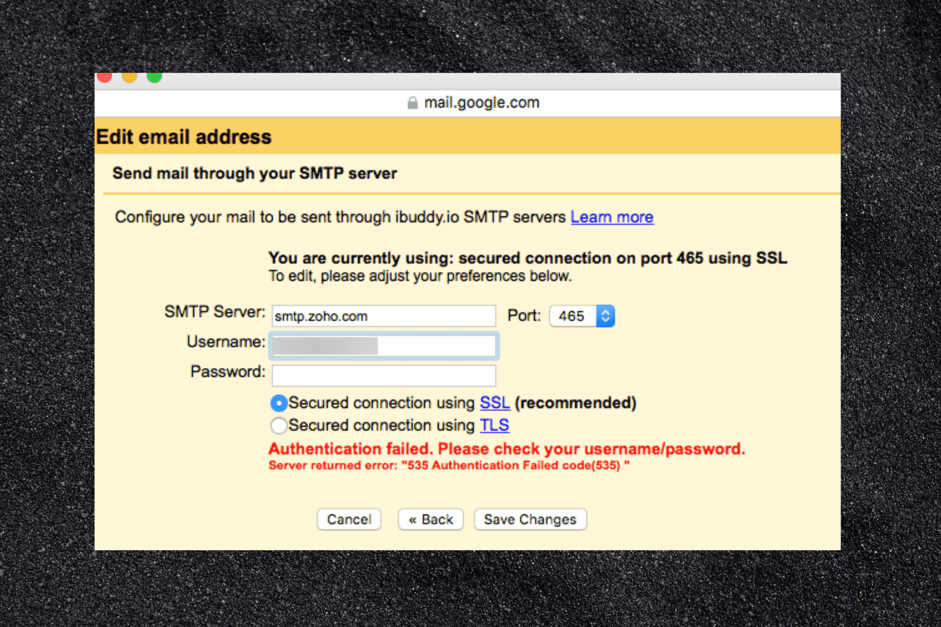 SMTP authentication error