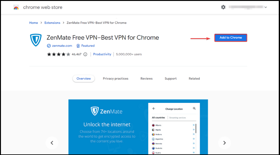 VPN เพิ่มลงใน Chrome