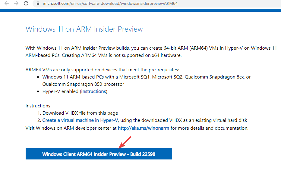 windows client arm64 insider preview vhd image download