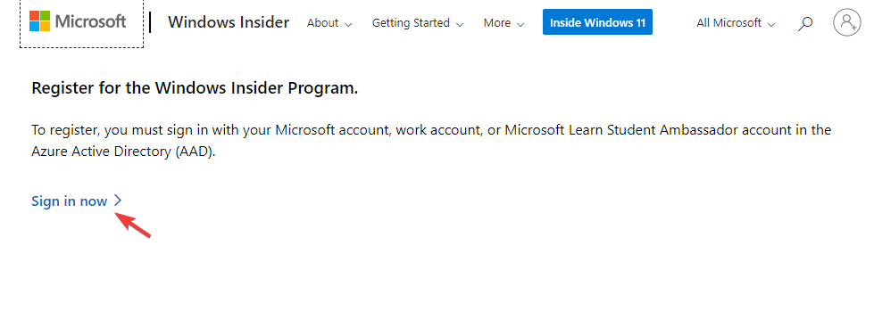 Windows Insider プログラムにサインアップします。