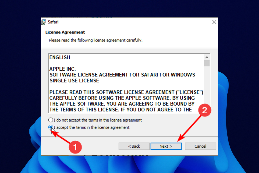 accept agreement update windows safari