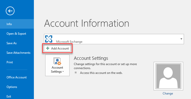 add account outlook info