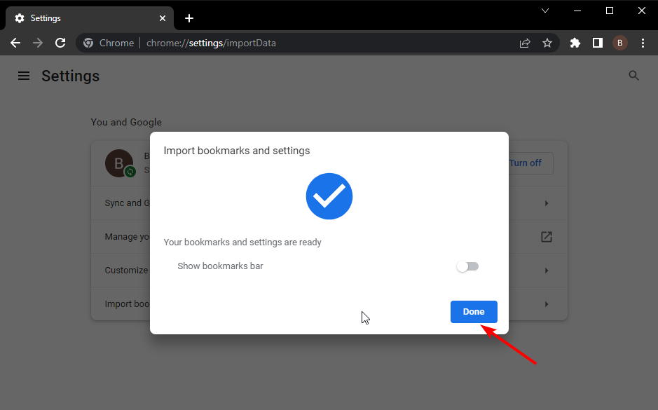 importation success chrome bookmarks disappeared