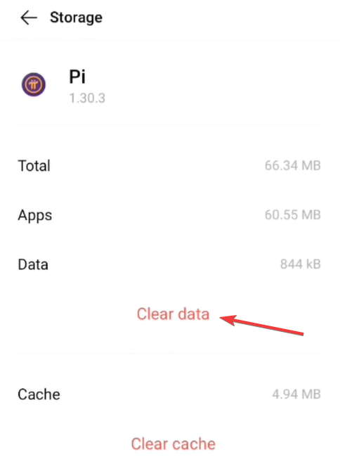 Clear data to fix unable to sync with pi network
