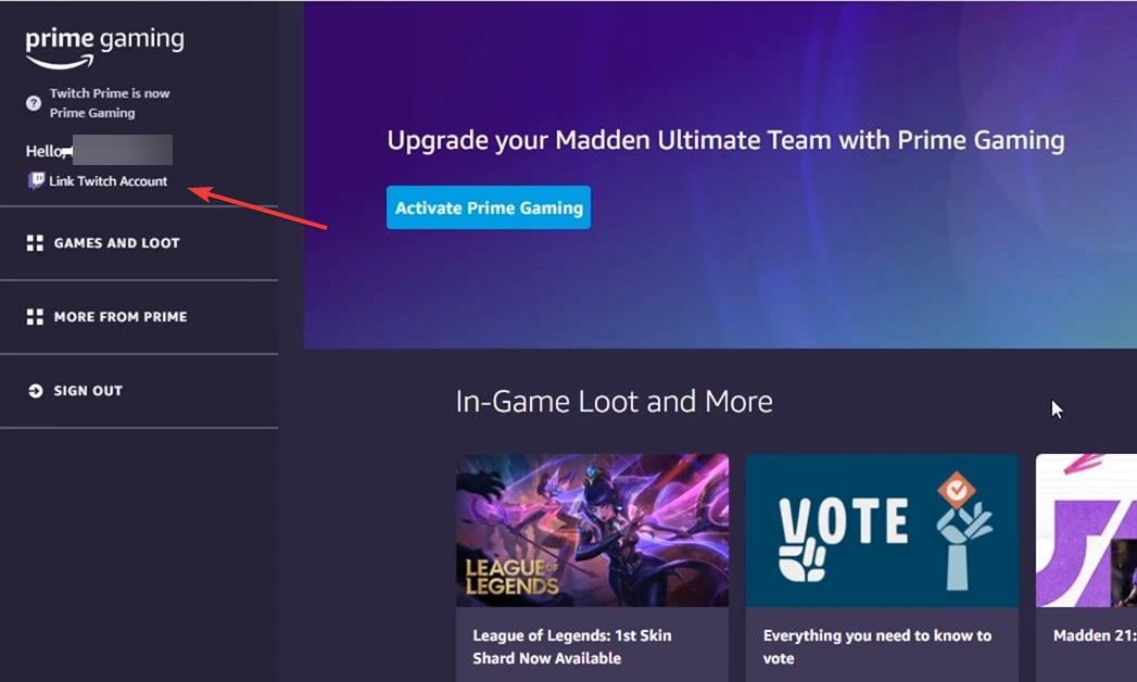 Link twitch account to fix amazon prime gaming not working