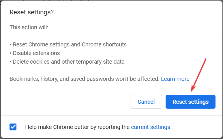 Reset settings to fix chrome spell check not working