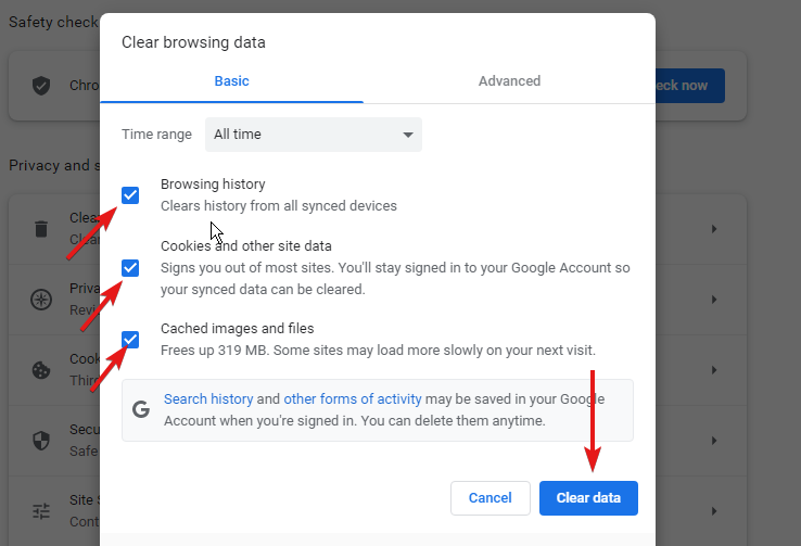 clear cache and data chrome