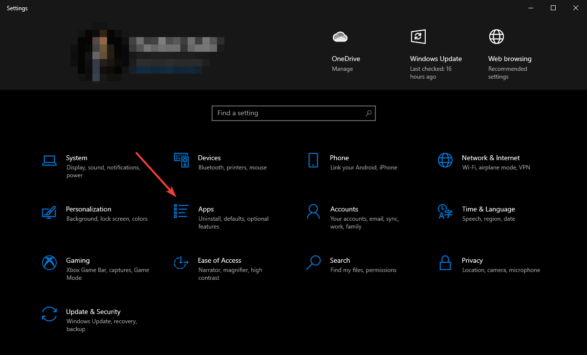 clicking apps win10 settings