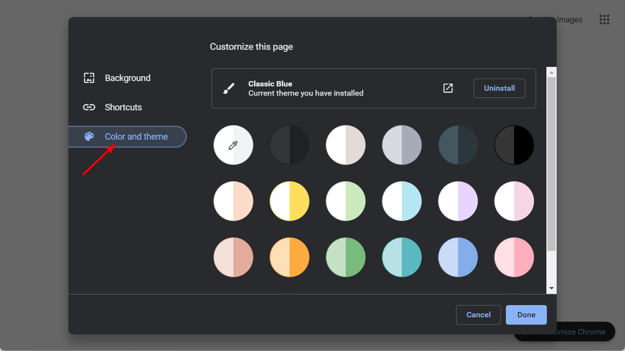 color-theme custom chrome theme
