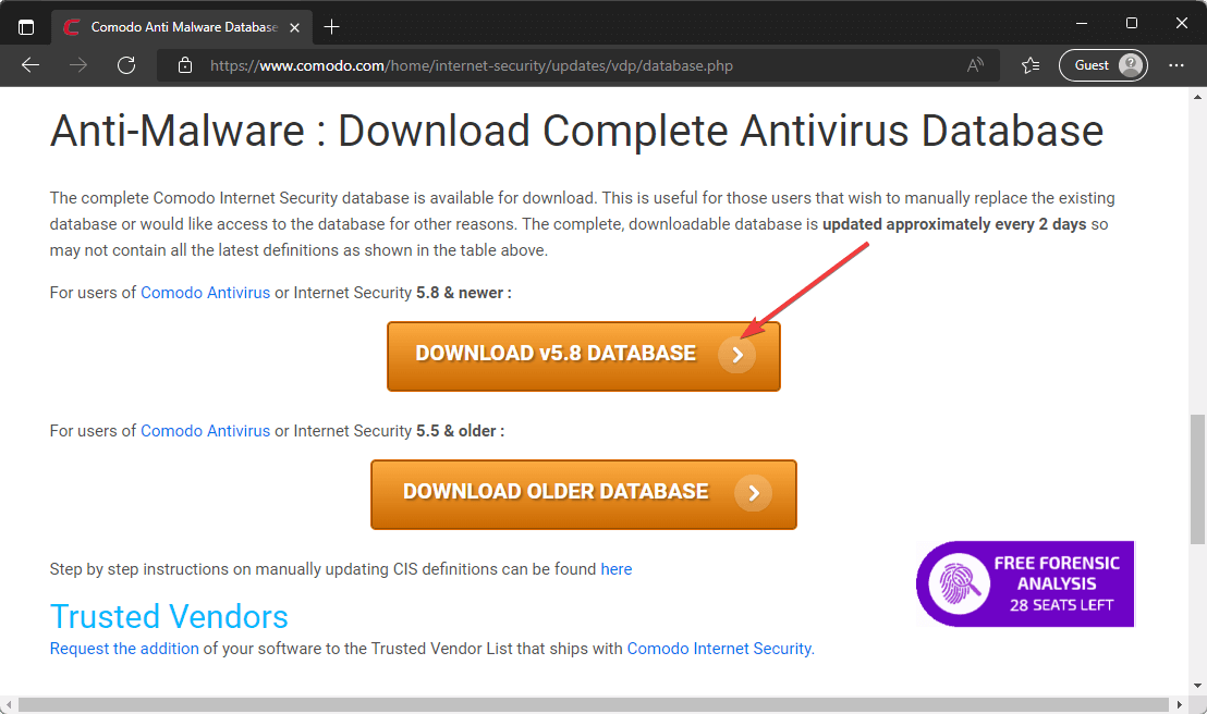 downloading comodo av virus database