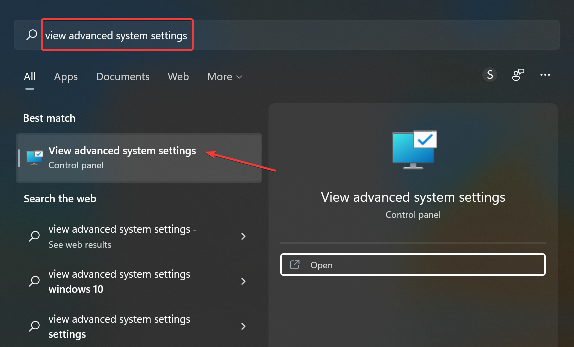 View advanced system settings
