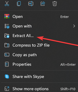 extract all button for zip file