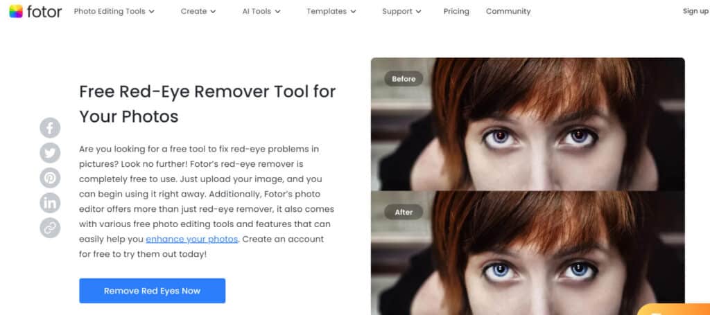 fotor red eye remover