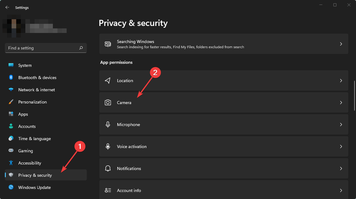 going camera privacy settings windows 11