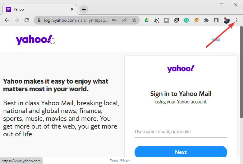 launch menu yahoo mail not working in chrome