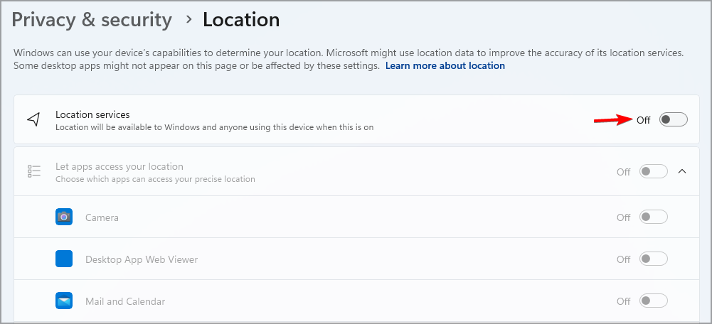 windows 11 security location services disable