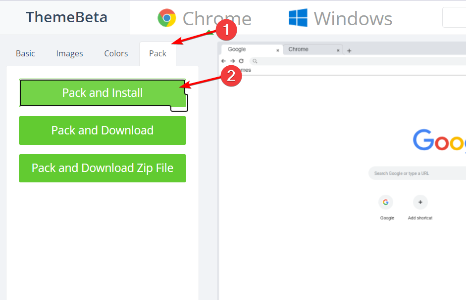 pack-install how to customize chrome theme