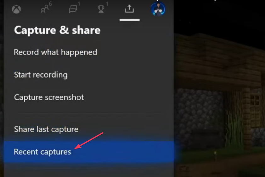 Recent captures option xbox one screenshots