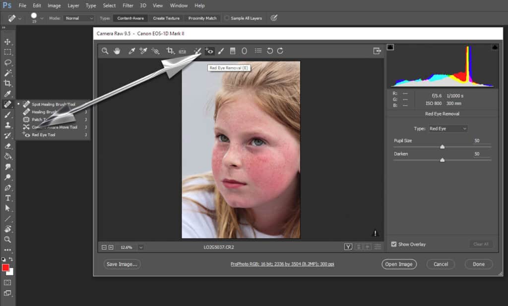 red eye tool photoshop