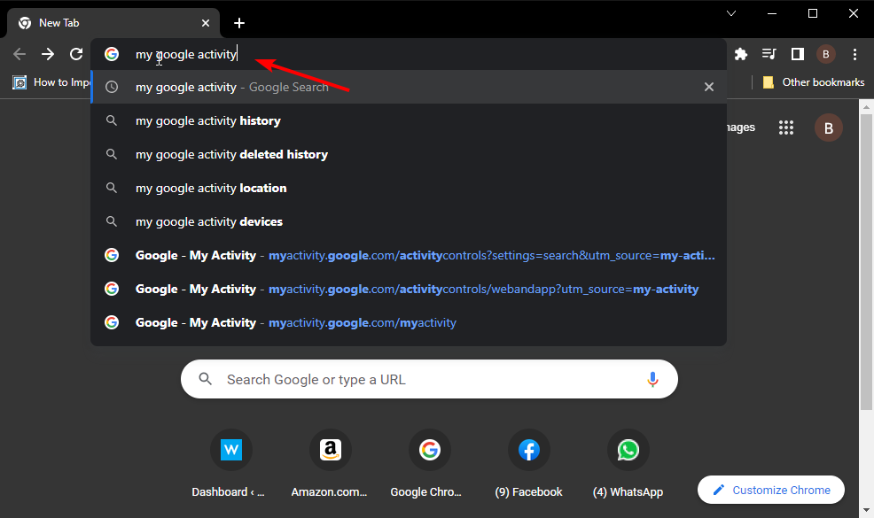 my activity search chrome bookmarks disappeared