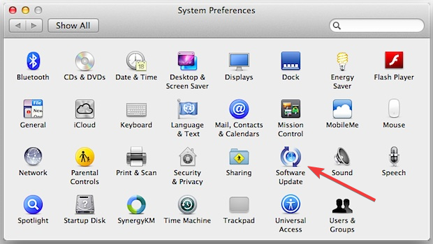 system prefrence window and software update section