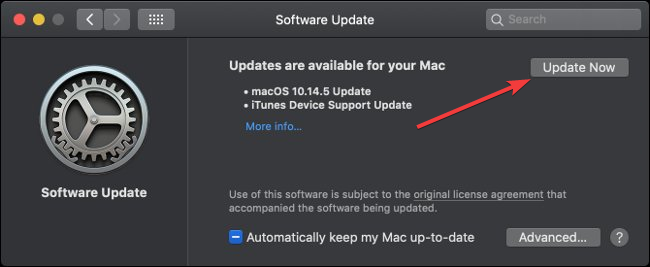 update now option for mac applications