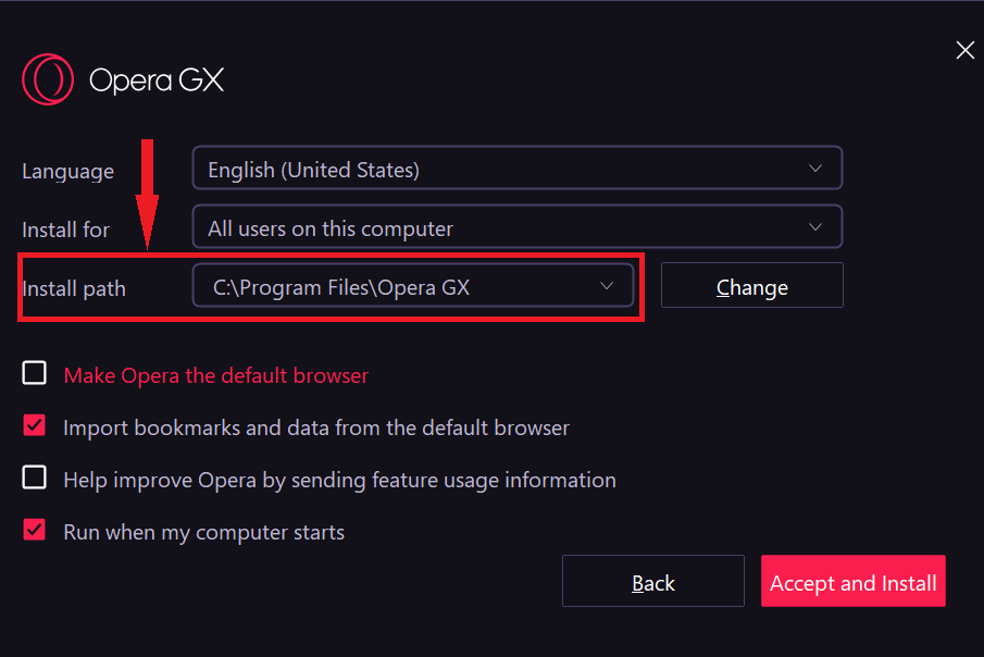 Can't Download Opera GX Install path