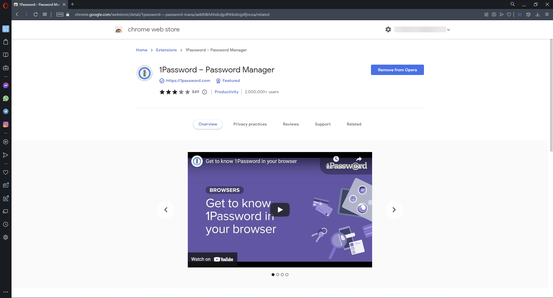 1Password password manager for Opera browser.