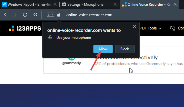 opera browser microphone not working