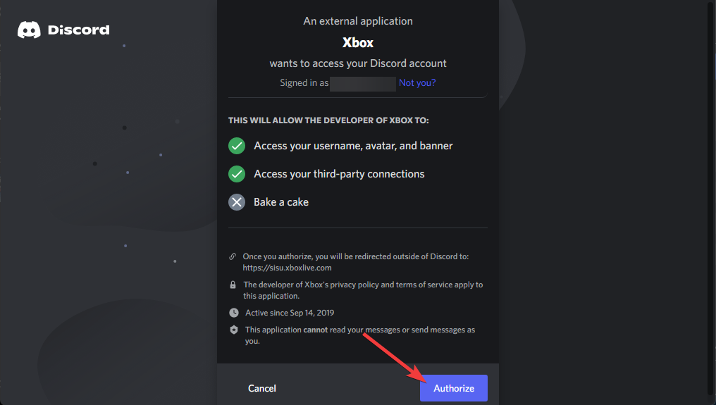 Authorize discord to connect to xbox