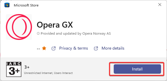 Opera GX Microsoft Store