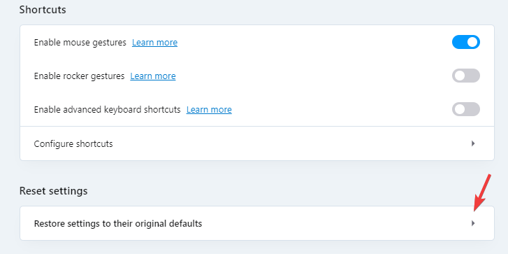 opera - Restore settings to their original defaults