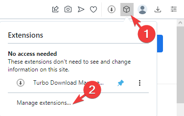 manage extensions in opera
