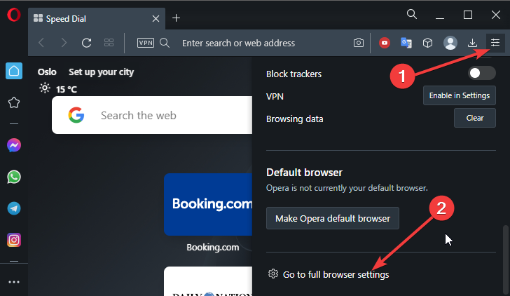 Opera menu and settings - opera browser microphone not working