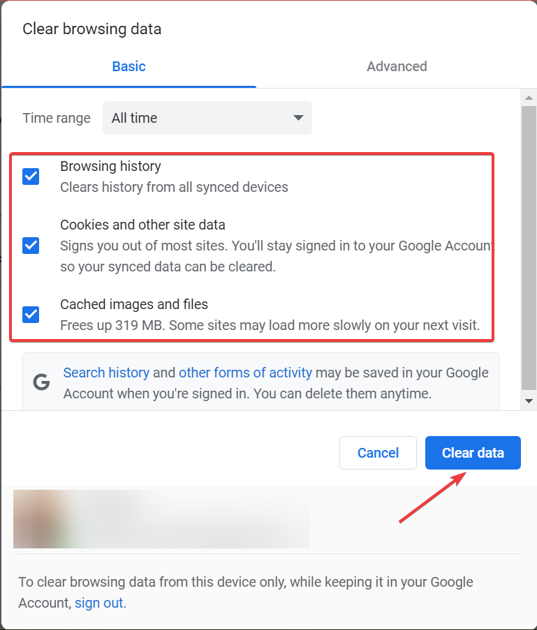 chrome data clearing boxes