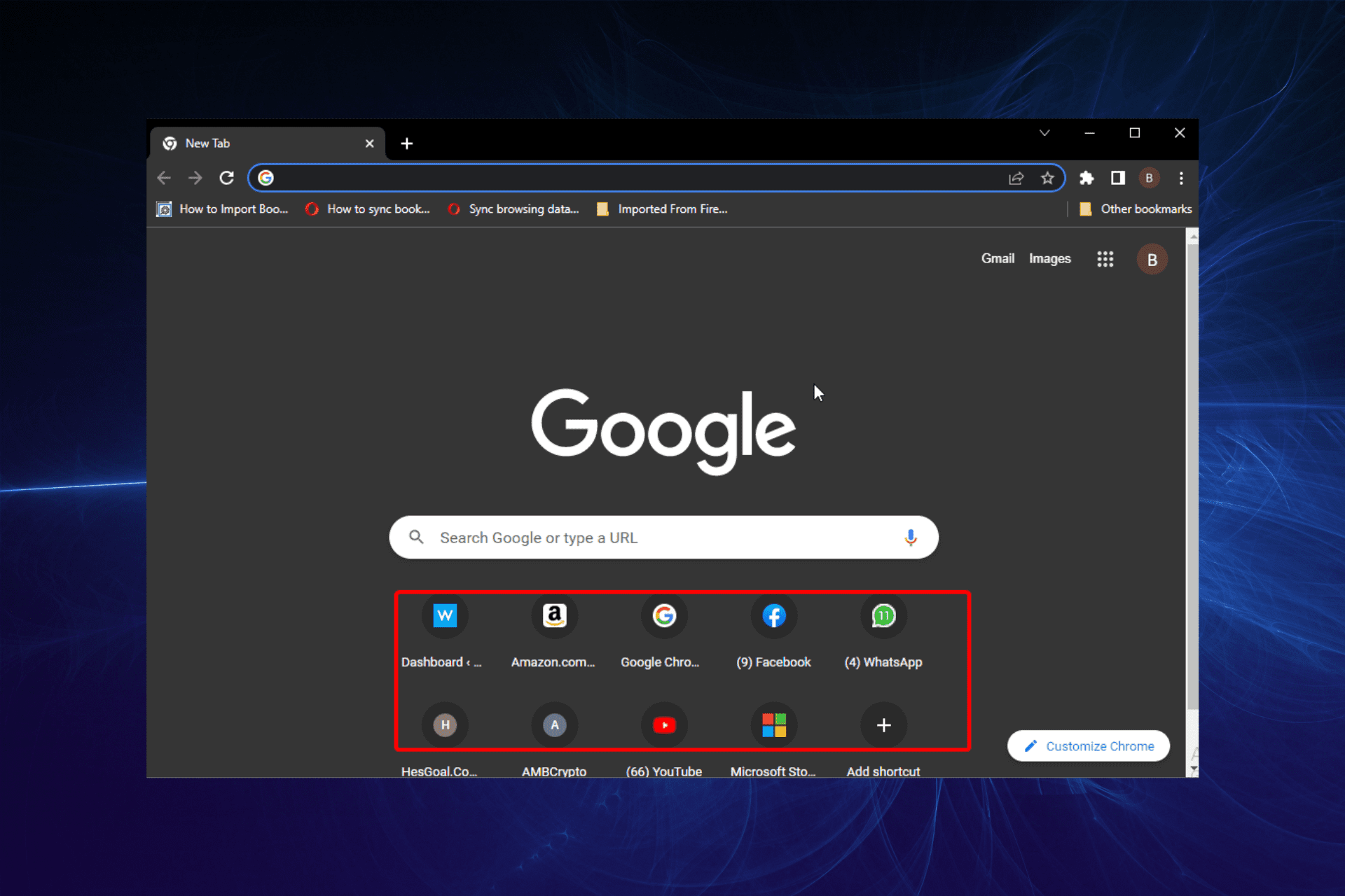 chrome most visited sites not showing