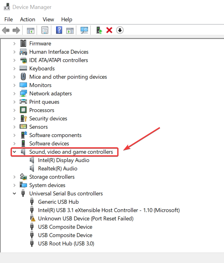device manager sound controllers