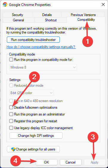 disable fullscreen optimizations google chrome