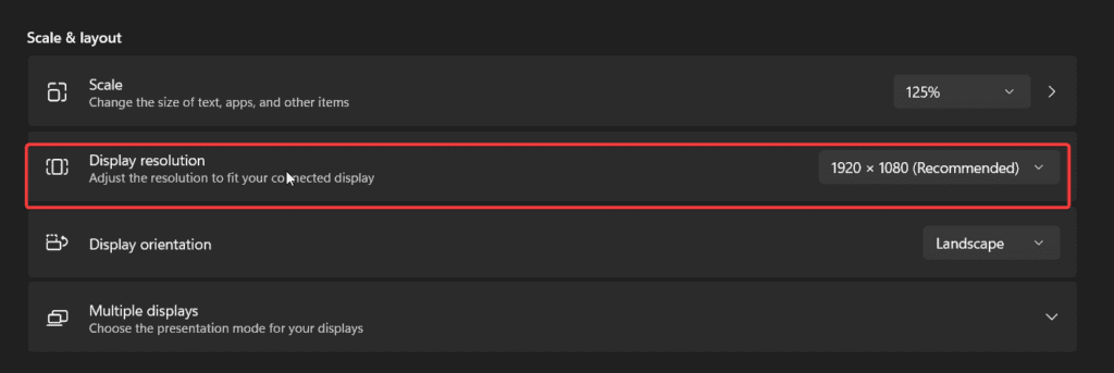 display resolution settings