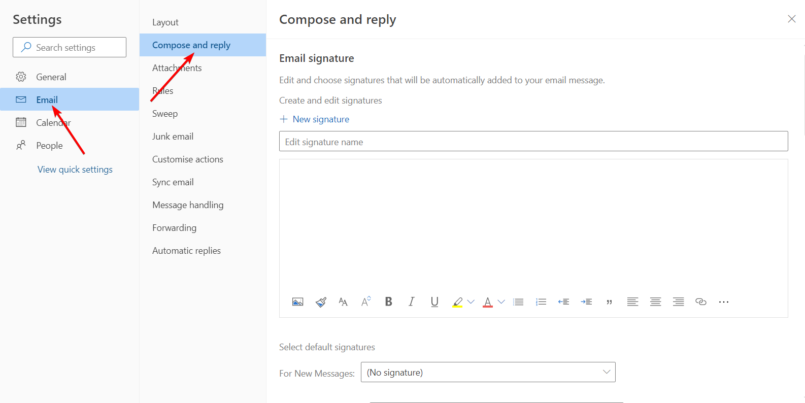 email-compose outlook signature setup
