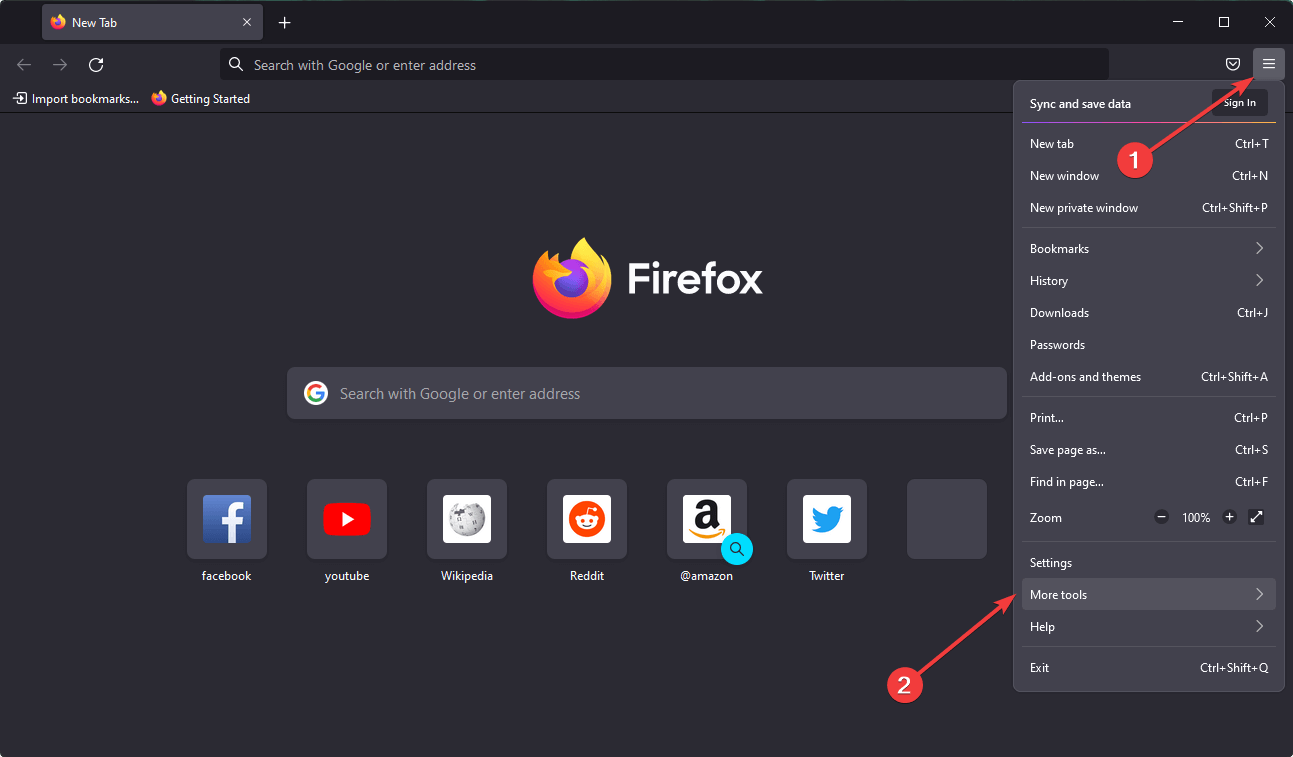 going more tools firefox menu