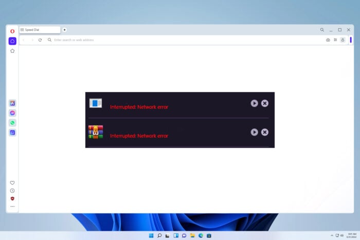 interrupted network error when downloading opera