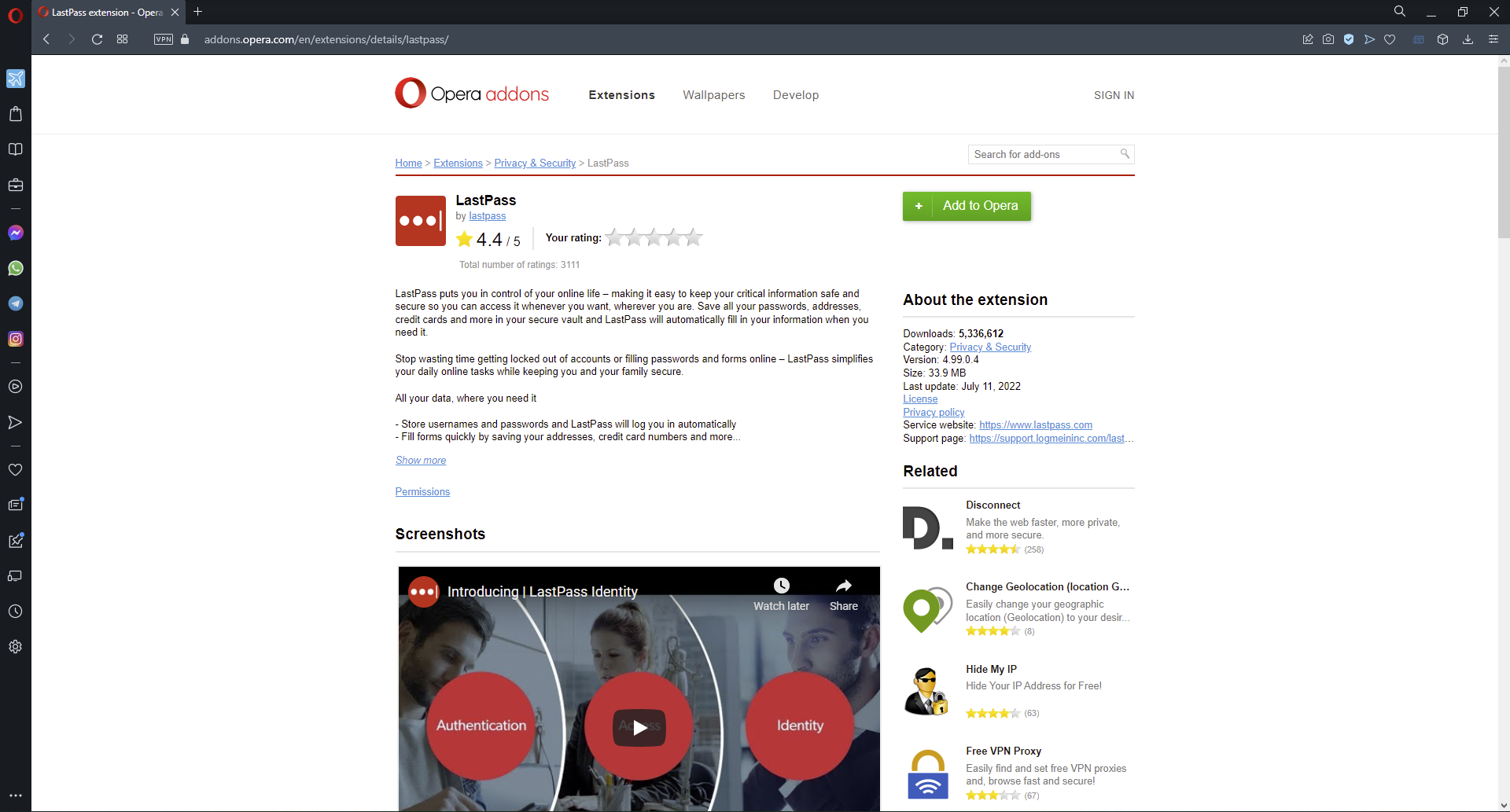 LastPass extension for Opera Browser.