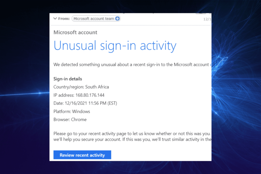microsoft unusual account sign-in activity