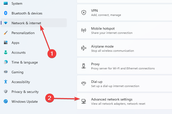 network and internet settings