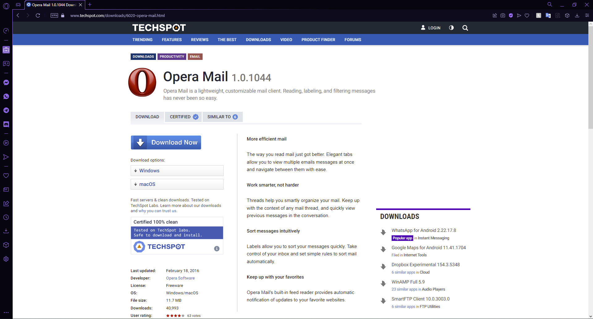 Download opera email client for windows 10 from third-party site.