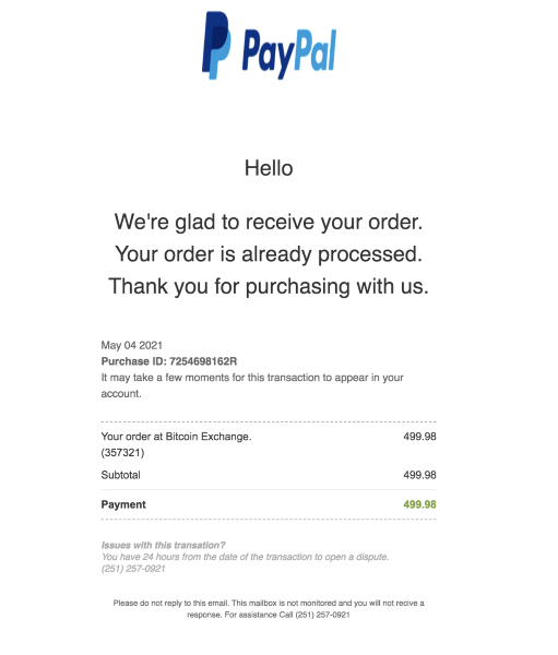paypal bitcoin invoice email
